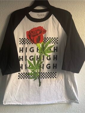 High High Raglan Tee with Red Rose & Green Leaf MJ print Large L